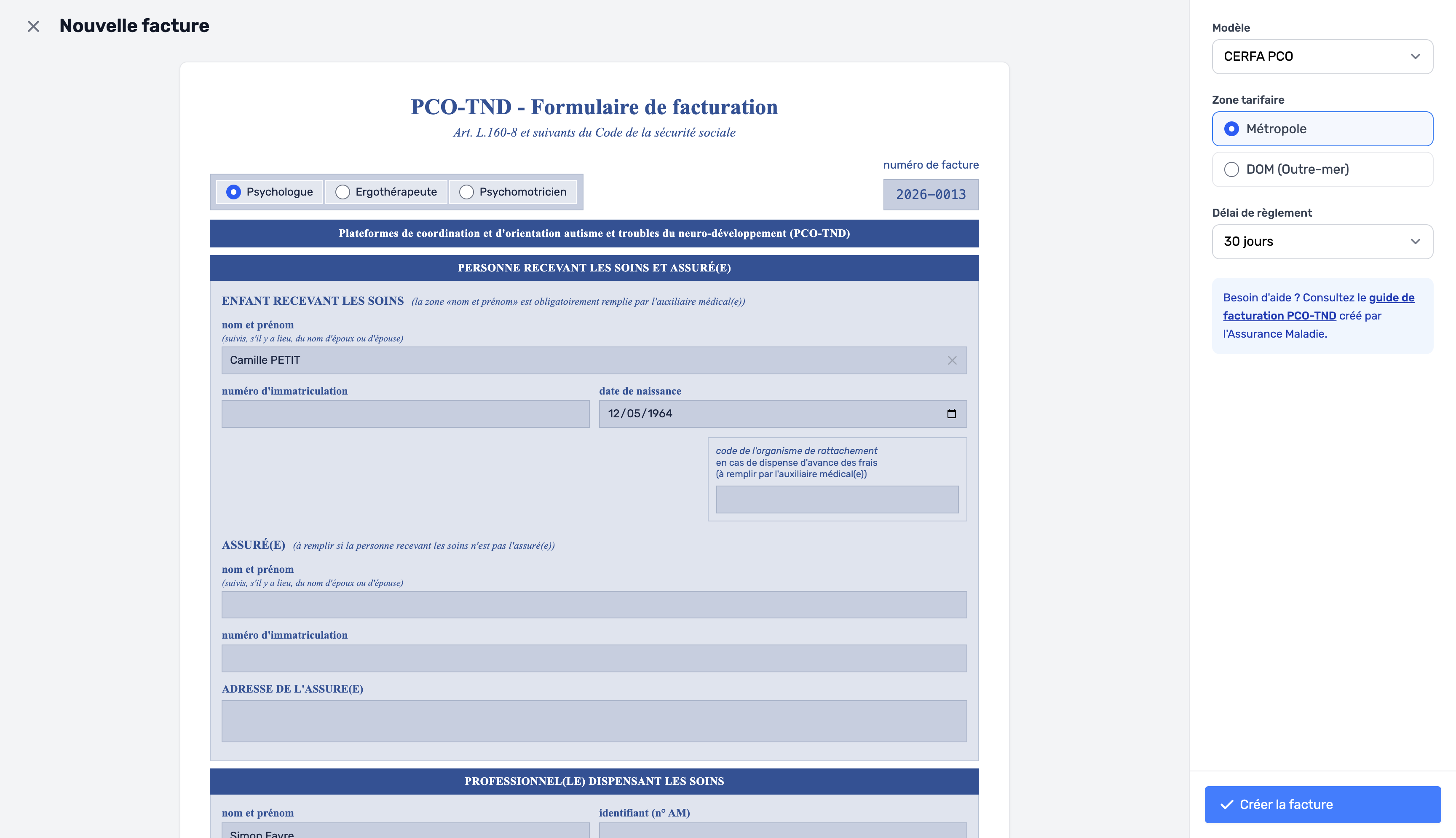 Formulaire de création CERFA PCO