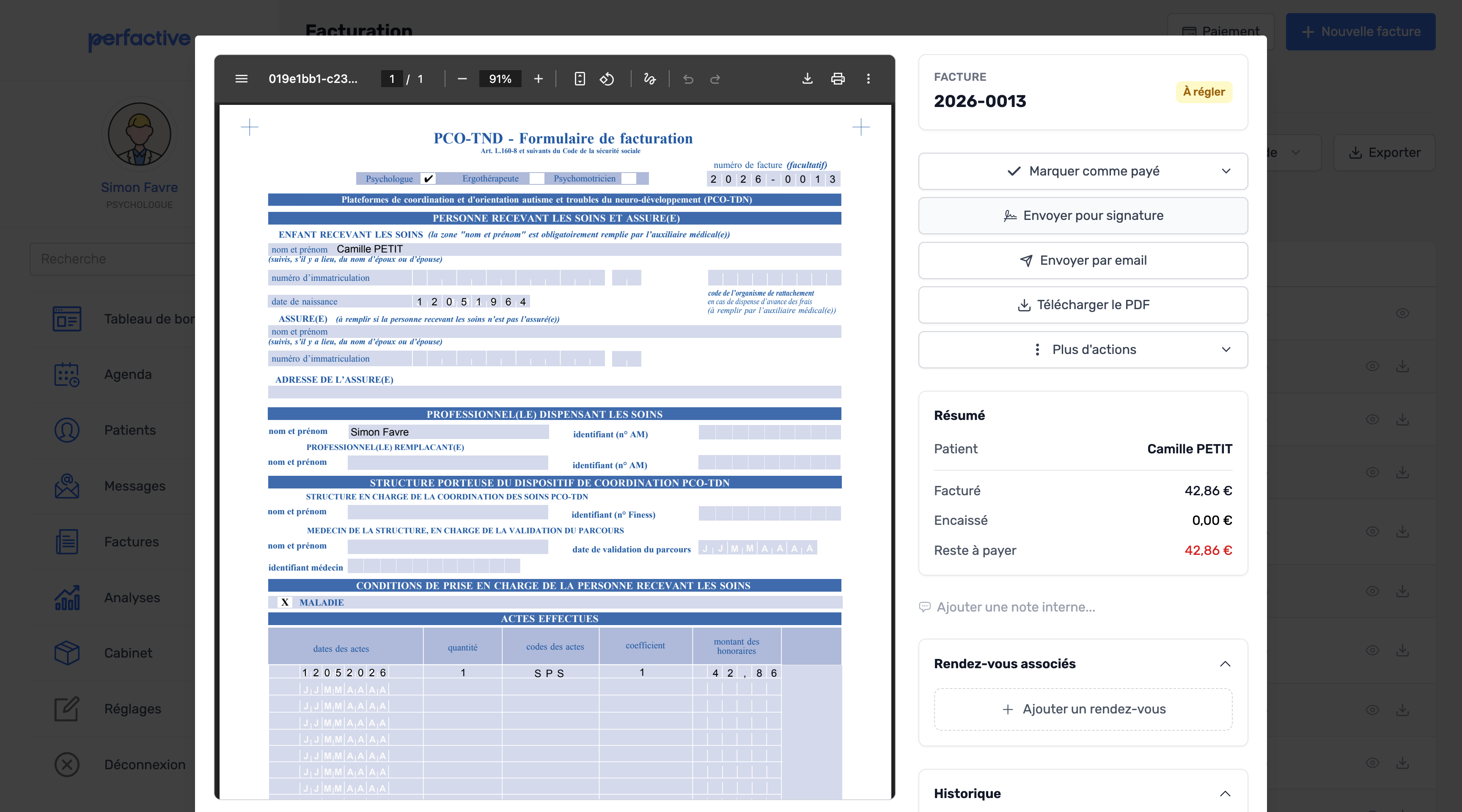 Modal Envoyer pour signature CERFA