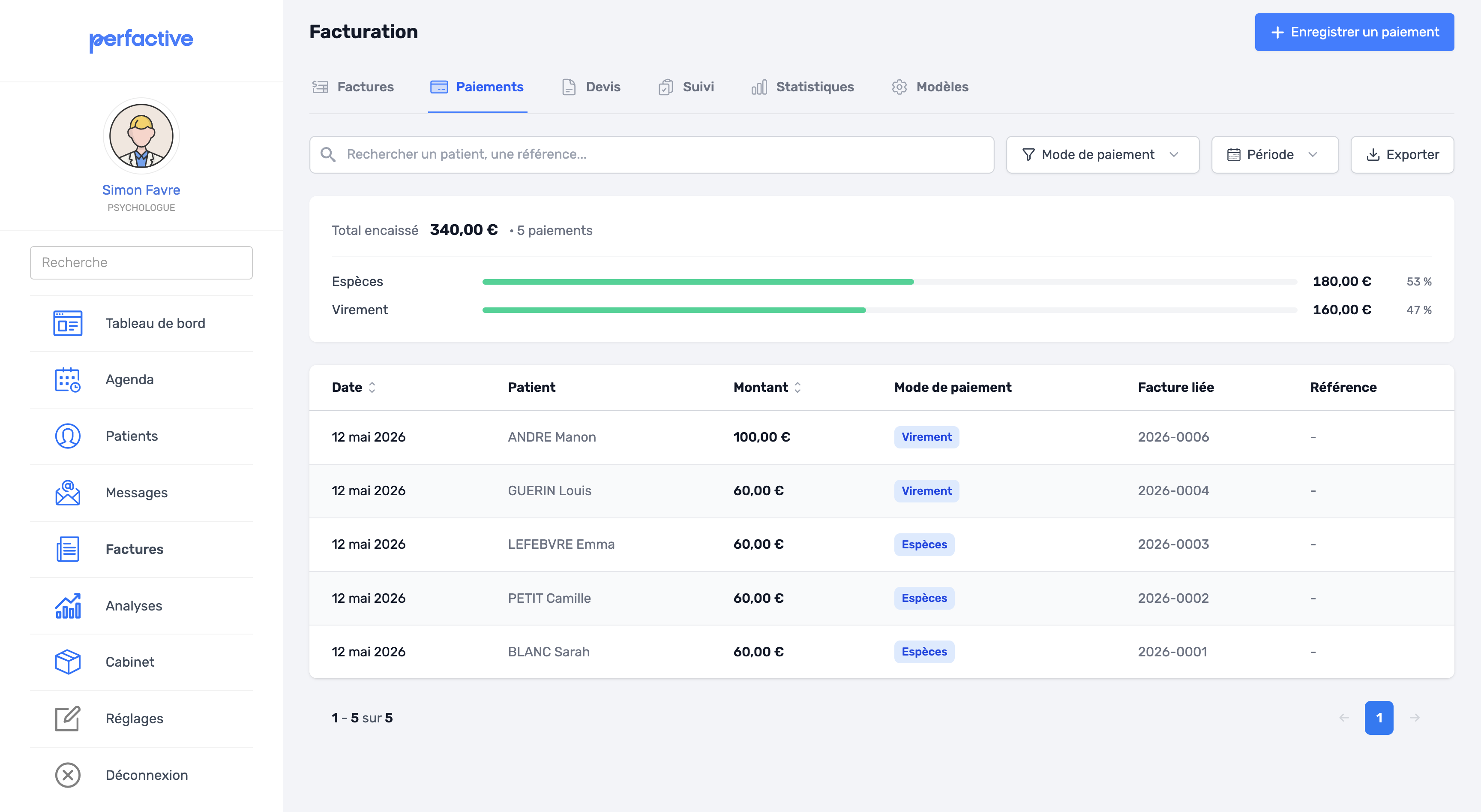 Page Paiements avec filtres