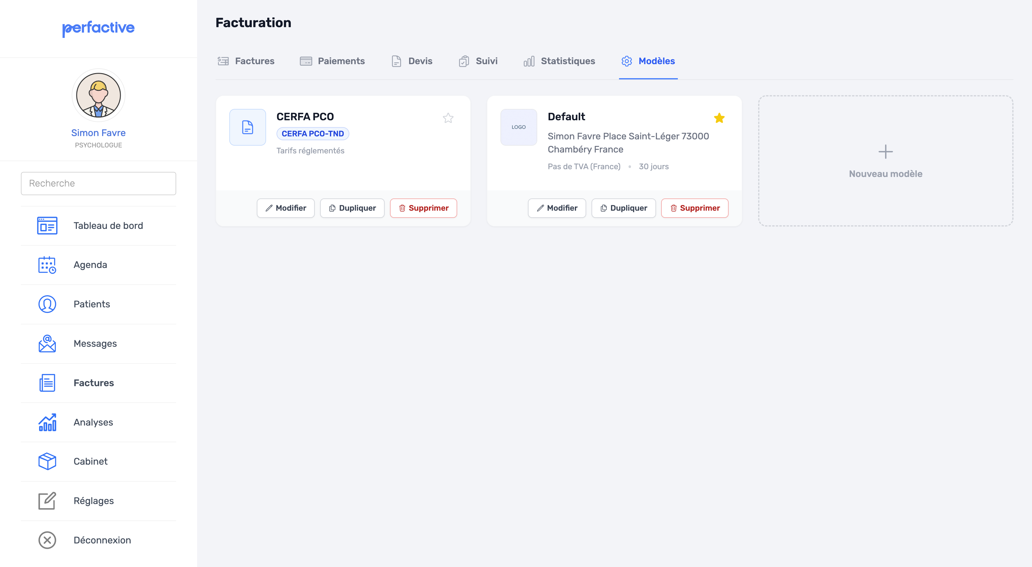 Page d'accueil Facturation