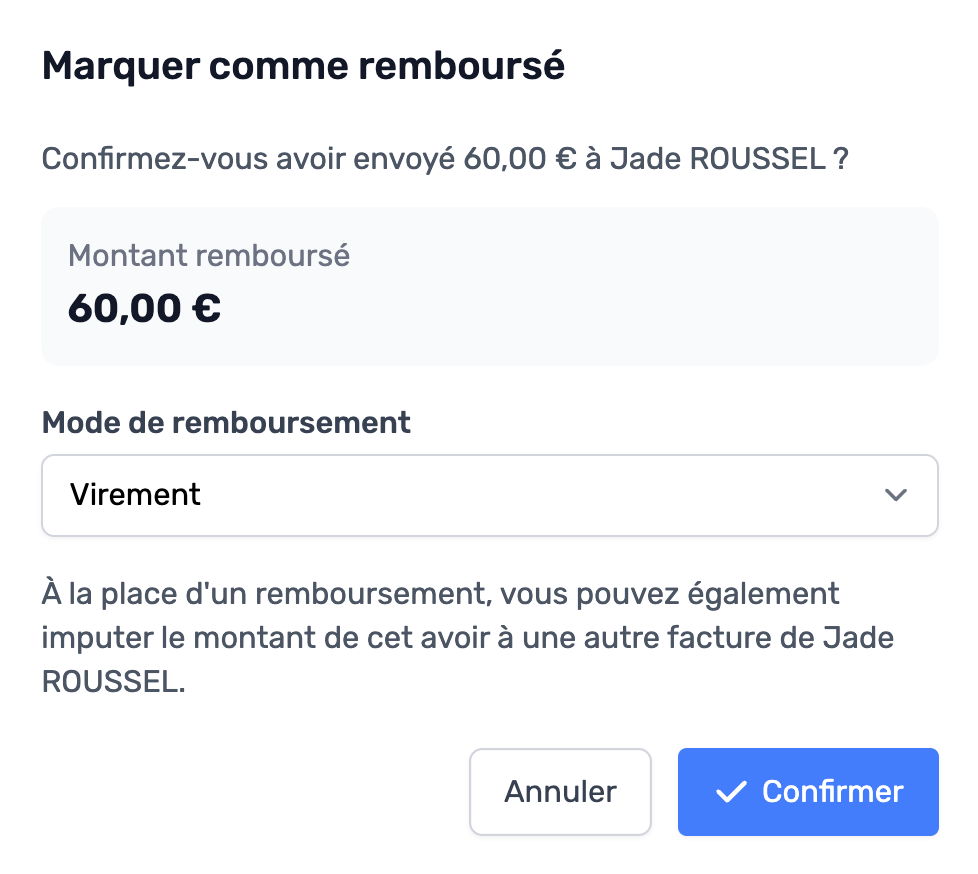 Avoir marqué comme remboursé