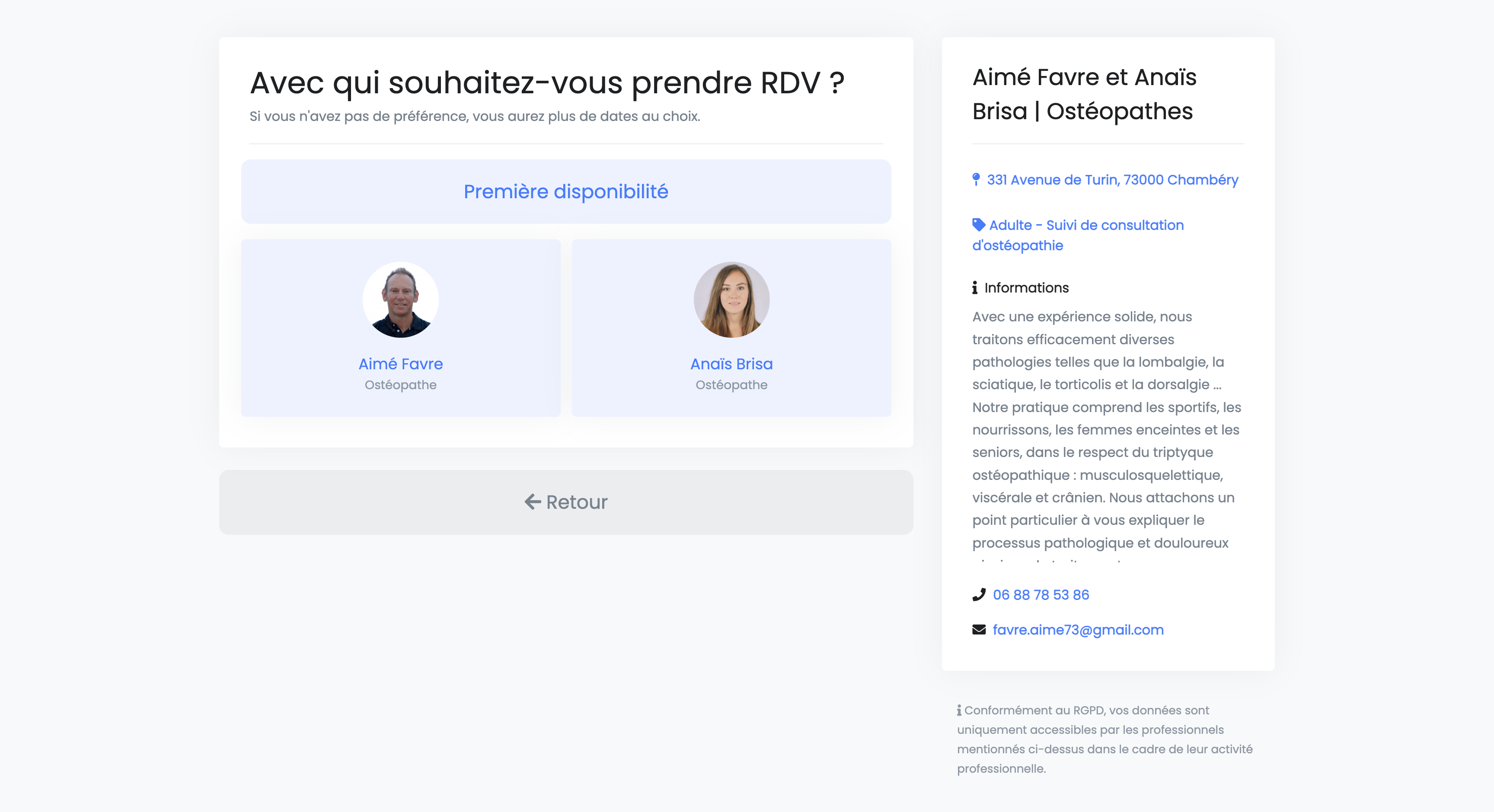 Choix du praticien parmi les professionnels du cabinet